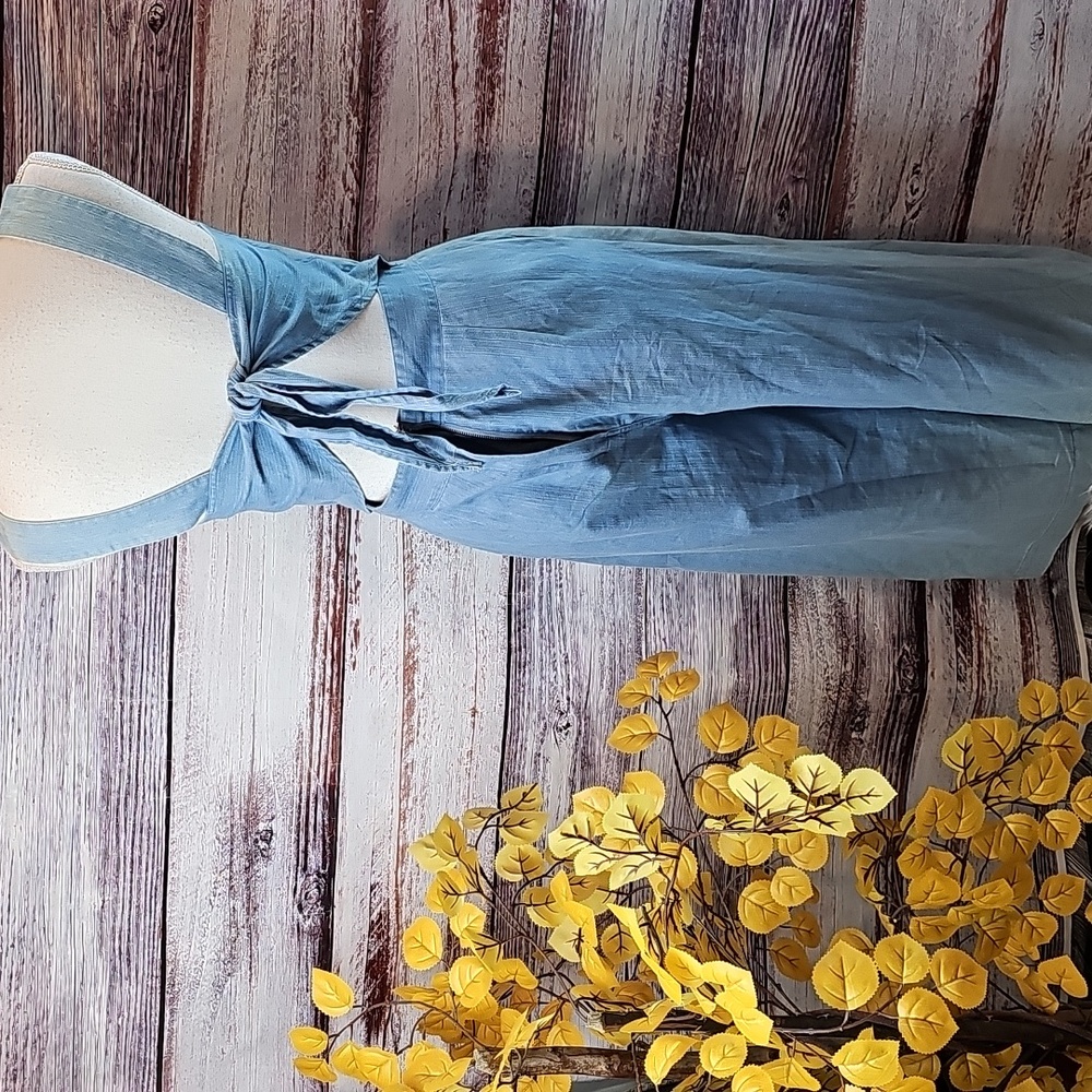 NWT RE:NAMED DENIM BLUE SLEEVELESS TIE BACK JUMPSUIT - Picture 6 of 13